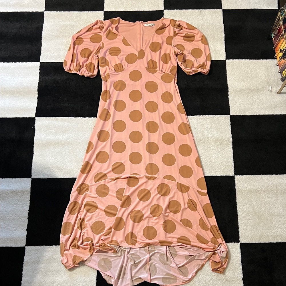 Cato Pink Dress with Brown Polka Dots